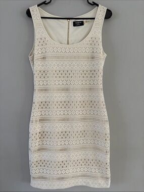 GUESS Ivory Crochet Scoop-Neck Mini Dress